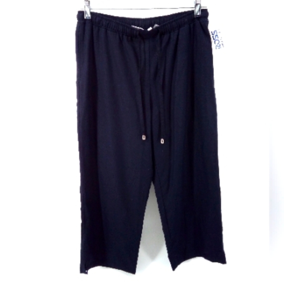 NWT Sag Harbor Petite Linen Blend Navy Blue Crop Pants PM Elastic Waist - Picture 1 of 8